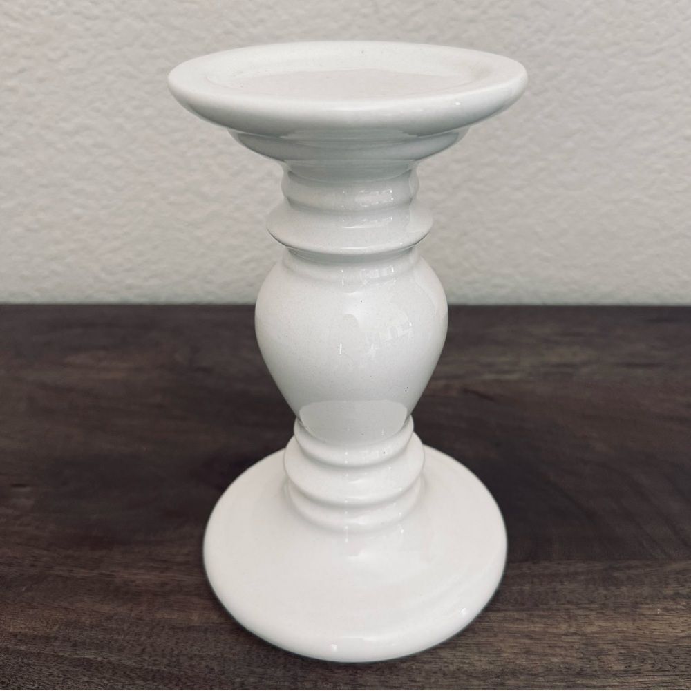 White Ceramic Pillar Candlestick Candle Holder Base